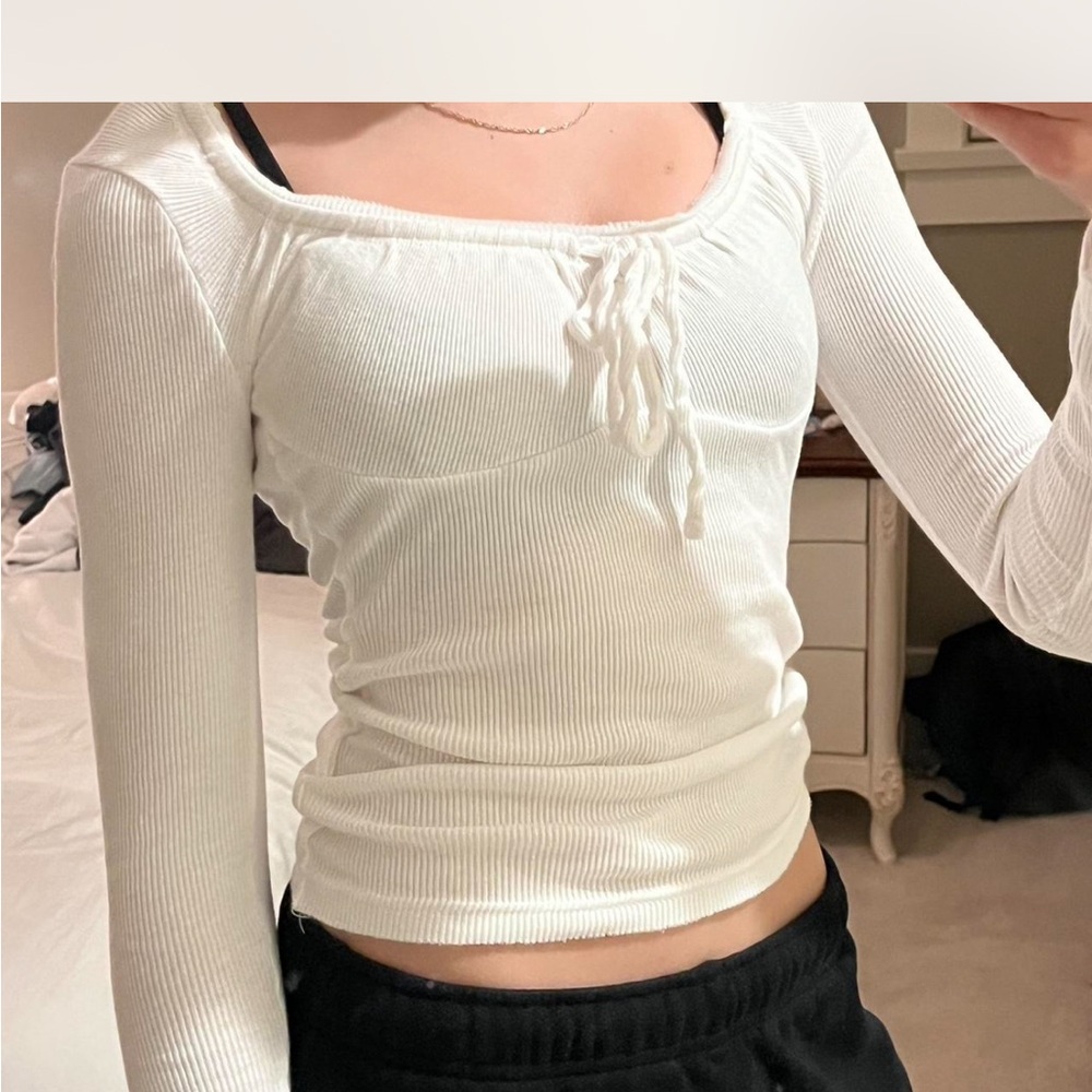 Urban Outfitters White Ribbed Long Sleeve Top